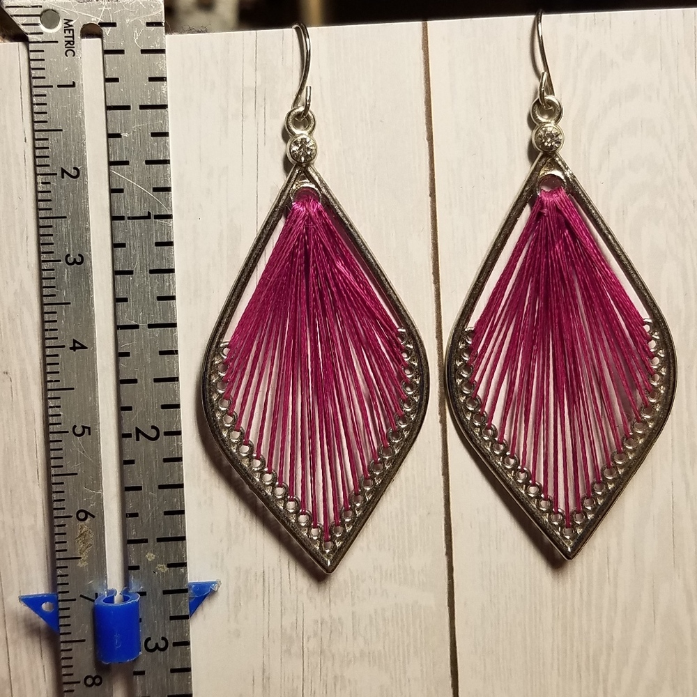 Retro earrings dangle pink teardrop crystals